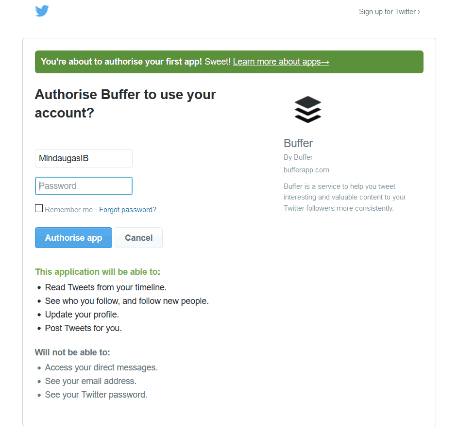 Authorize your social media to allow Buffer.