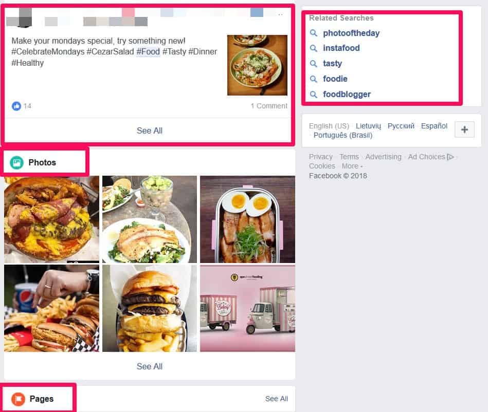 #Food for example brings you to the forefront of food related Facebook content.
