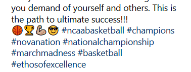 Basketball related hashtags aimed at attracting a specific sport enthusiast. 