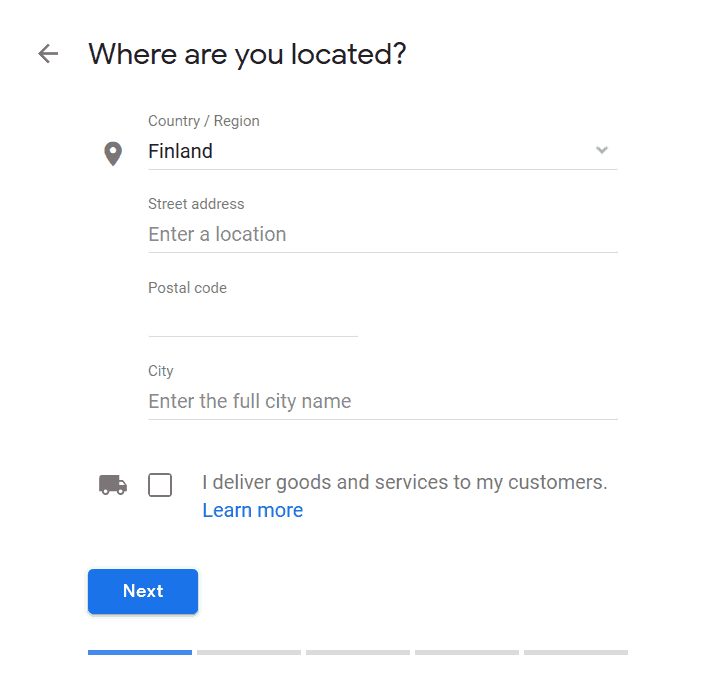 Listing business on google maps involves typing in the location of the business.