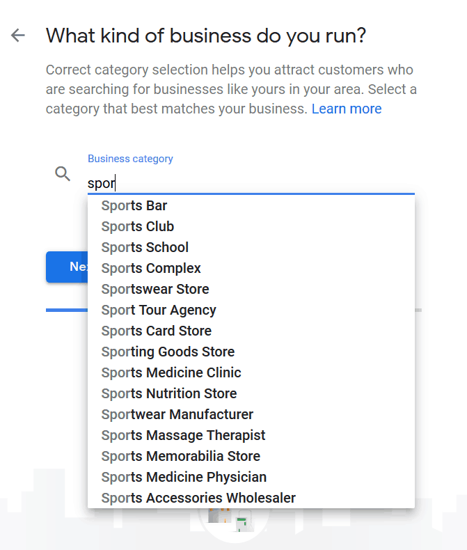 Listing business involves selecting the category of your company.